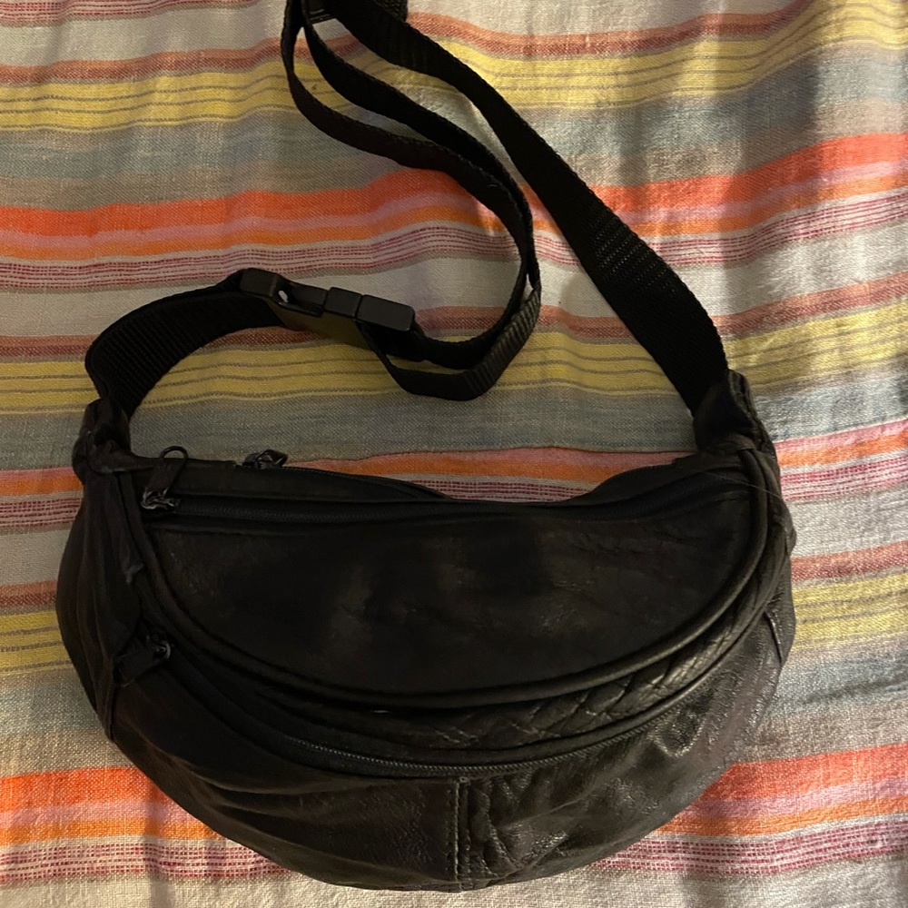 black leather fanny pack